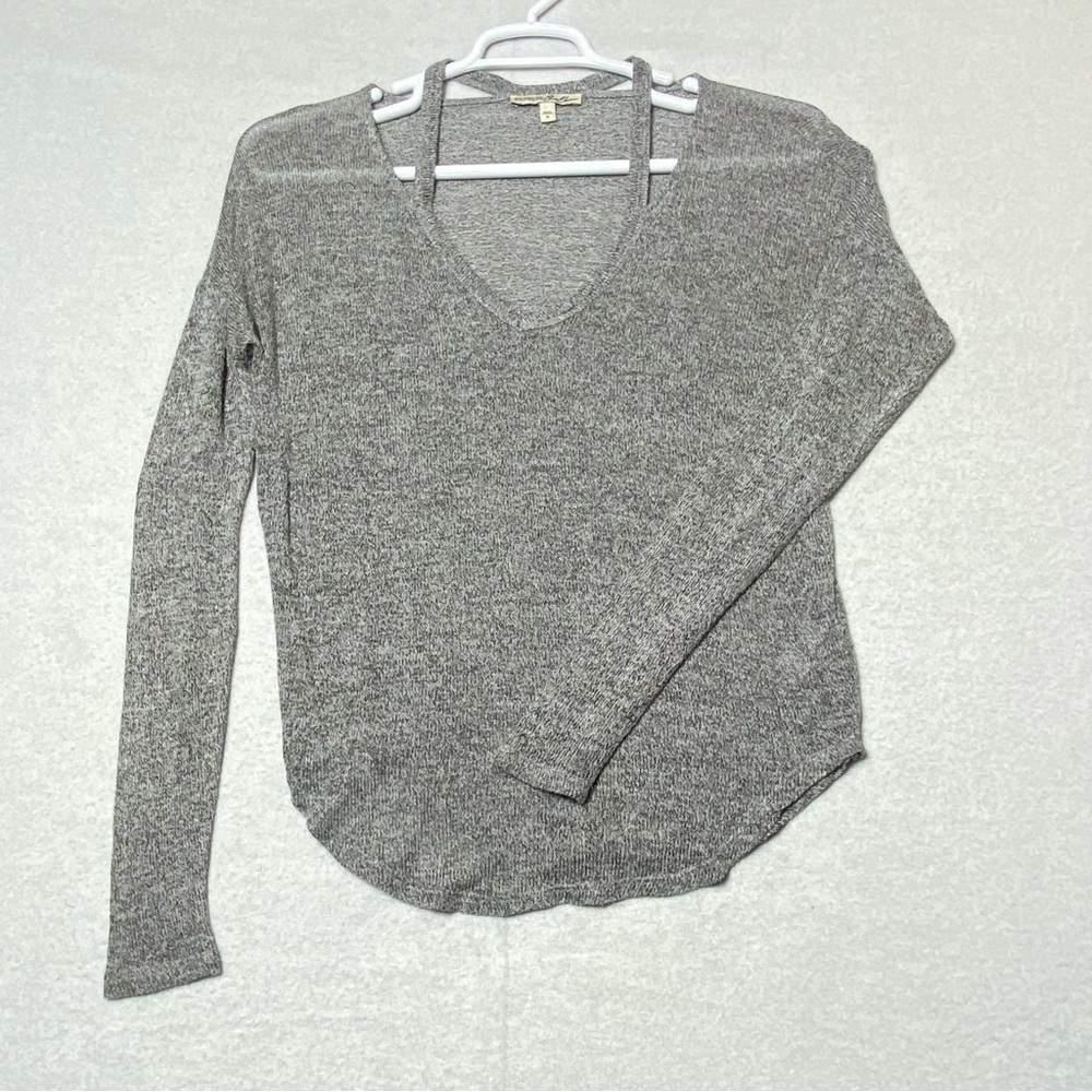 Express One Eleven Top Women S Heather Gray Soft Strappy V Neck Sheer Casual